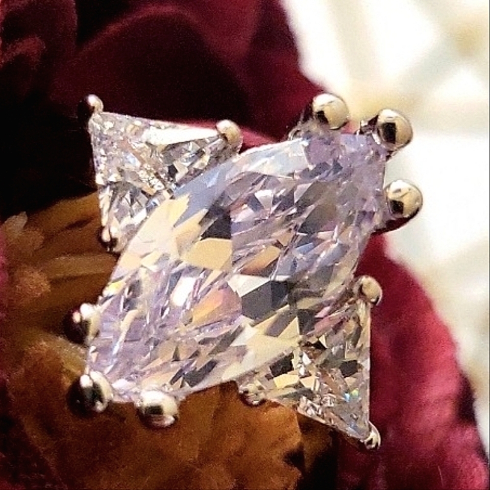 RING SALE NOW 4ct Marquise and 2ctTrillian Diamond Engagement Ring Silver Size 8